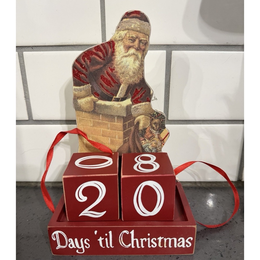 Wooden Wood‎ Countdown to Christmas Advent Calendar Santa Number Blocks